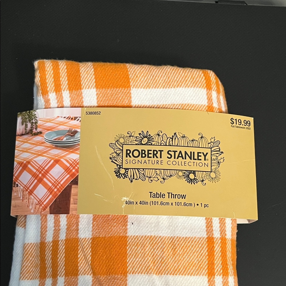 Robert Stanley Orange and White Checkered Table Throw